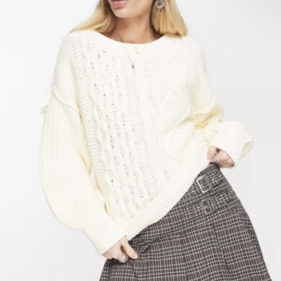 NEW Free People Dream Cable Crew Neck Sweater IN cream 1125 4s2 - Picture 1 of 3